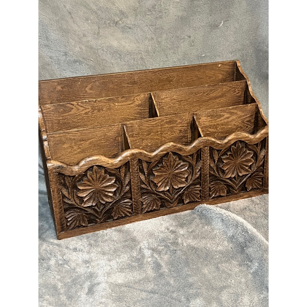 Vintage Lerner Faux Wood Floral Mail Organizer Letter Holder 6 Slot Desk Decor